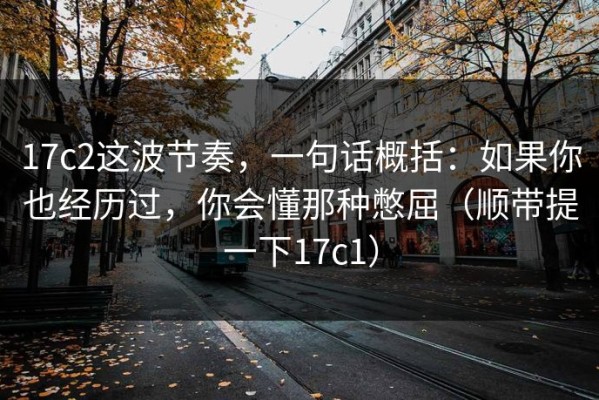17c2这波节奏，一句话概括：如果你也经历过，你会懂那种憋屈（顺带提一下17c1）