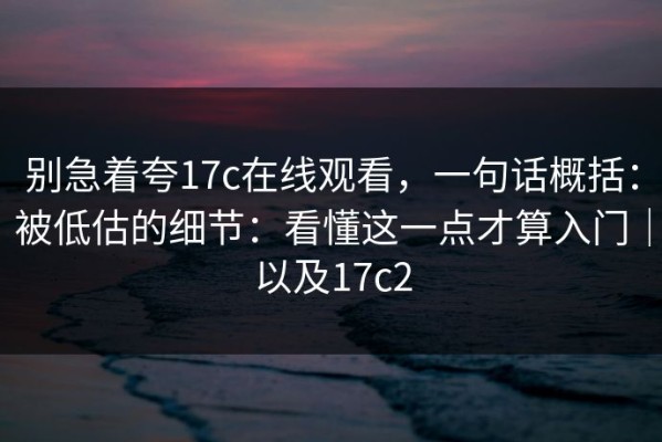 别急着夸17c在线观看，一句话概括：被低估的细节：看懂这一点才算入门｜以及17c2