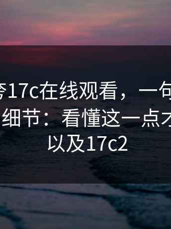 别急着夸17c在线观看，一句话概括：被低估的细节：看懂这一点才算入门｜以及17c2