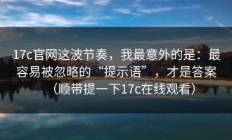 17c官网这波节奏，我最意外的是：最容易被忽略的“提示语”，才是答案（顺带提一下17c在线观看）