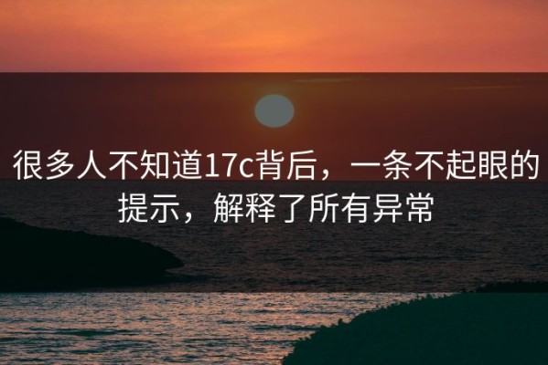 很多人不知道17c背后，一条不起眼的提示，解释了所有异常