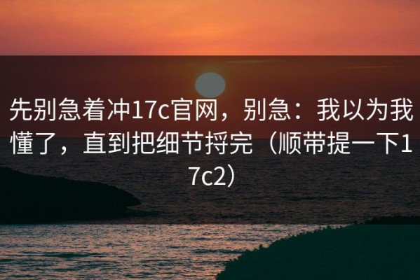 先别急着冲17c官网，别急：我以为我懂了，直到把细节捋完（顺带提一下17c2）
