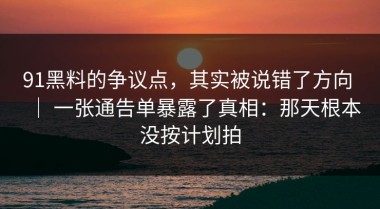 91黑料的争议点，其实被说错了方向 ｜ 一张通告单暴露了真相：那天根本没按计划拍