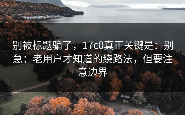 别被标题骗了，17c0真正关键是：别急：老用户才知道的绕路法，但要注意边界