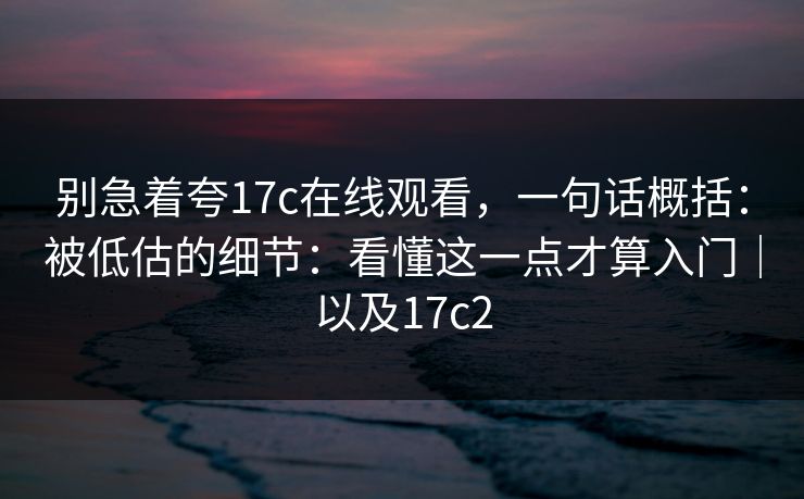 别急着夸17c在线观看，一句话概括：被低估的细节：看懂这一点才算入门｜以及17c2