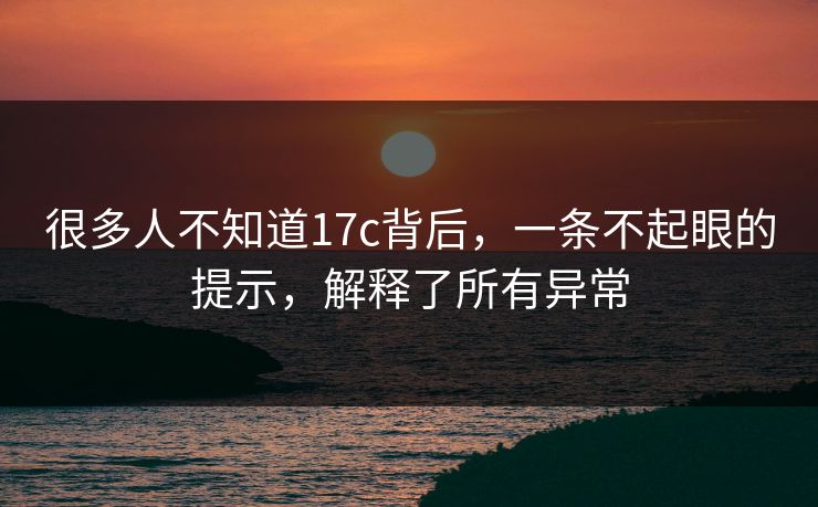 很多人不知道17c背后，一条不起眼的提示，解释了所有异常