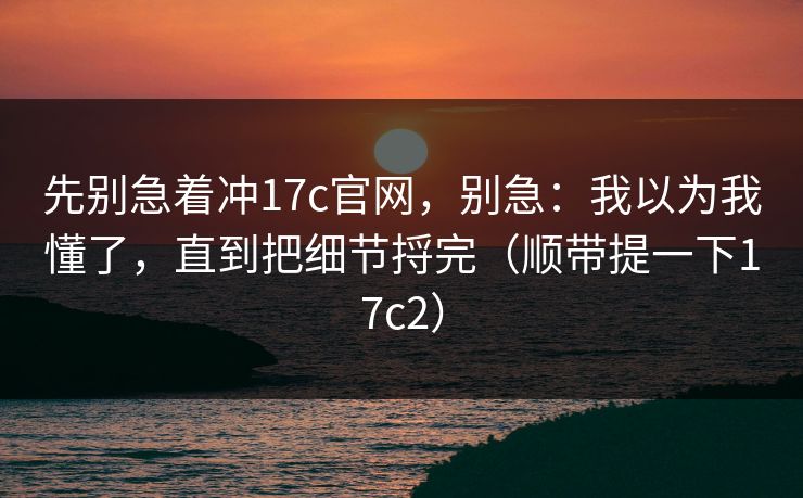 先别急着冲17c官网，别急：我以为我懂了，直到把细节捋完（顺带提一下17c2）